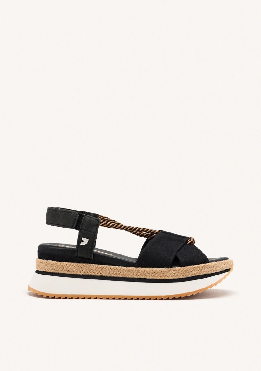 SANDALIAS DEPORTIVAS PLATAFORMA RAFIA IRONTON - NEGRO