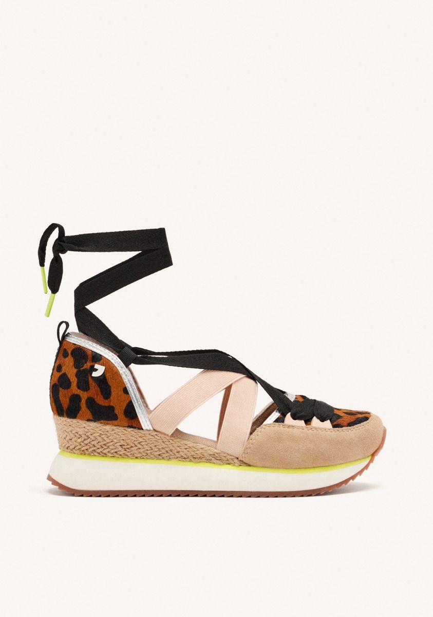 ZAPATILLAS ABIERTAS PIEL LEOPARDO Y CUÃA RAFIA LUDLOW - LEOPARDO