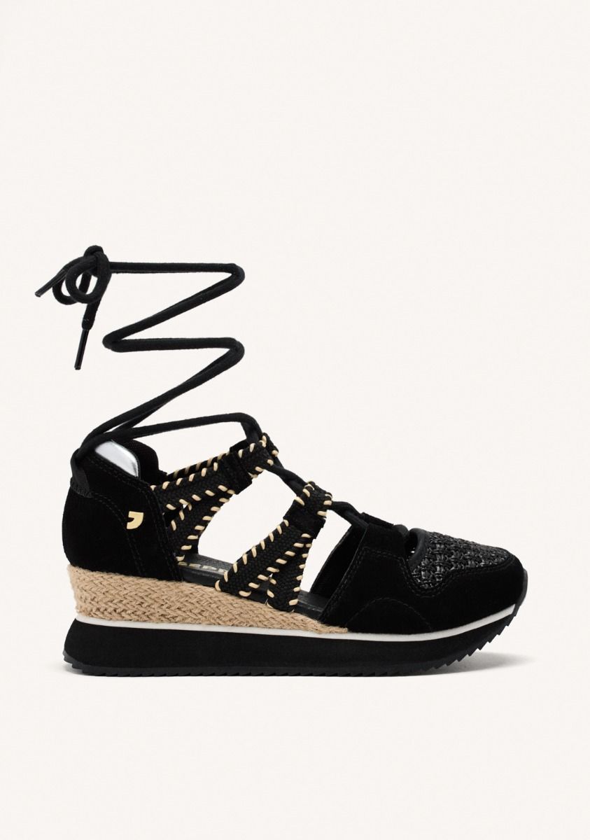 ZAPATILLAS ABIERTAS PIEL CUÃA RAFIA GRISWOLD - NEGRO