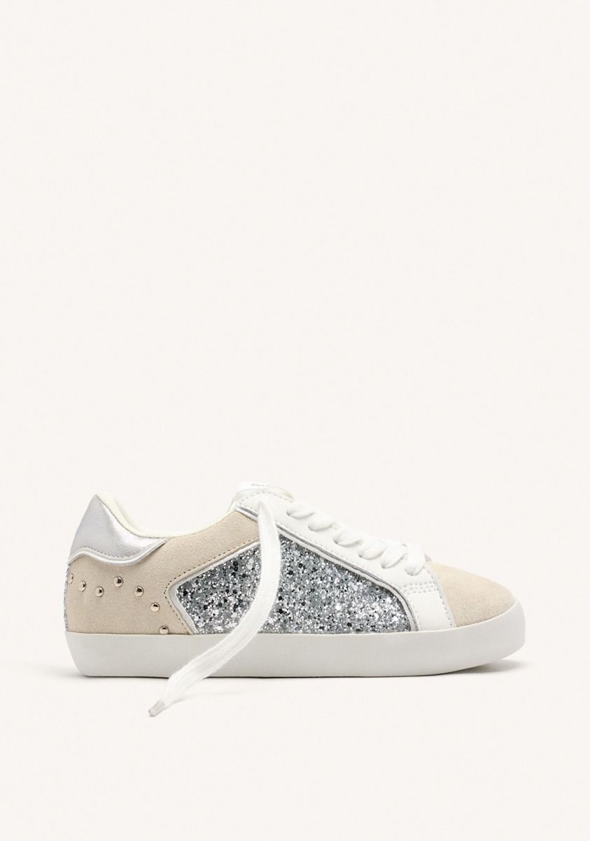 ZAPATILLAS PIEL Y BRILLO CUÃA EPSOM - PLATA