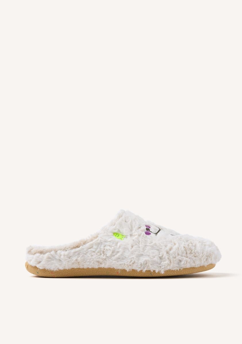 ZAPATILLAS DE CASA PELO DIBUJO Y FRASE BLANTYRE - OFF-WHITE