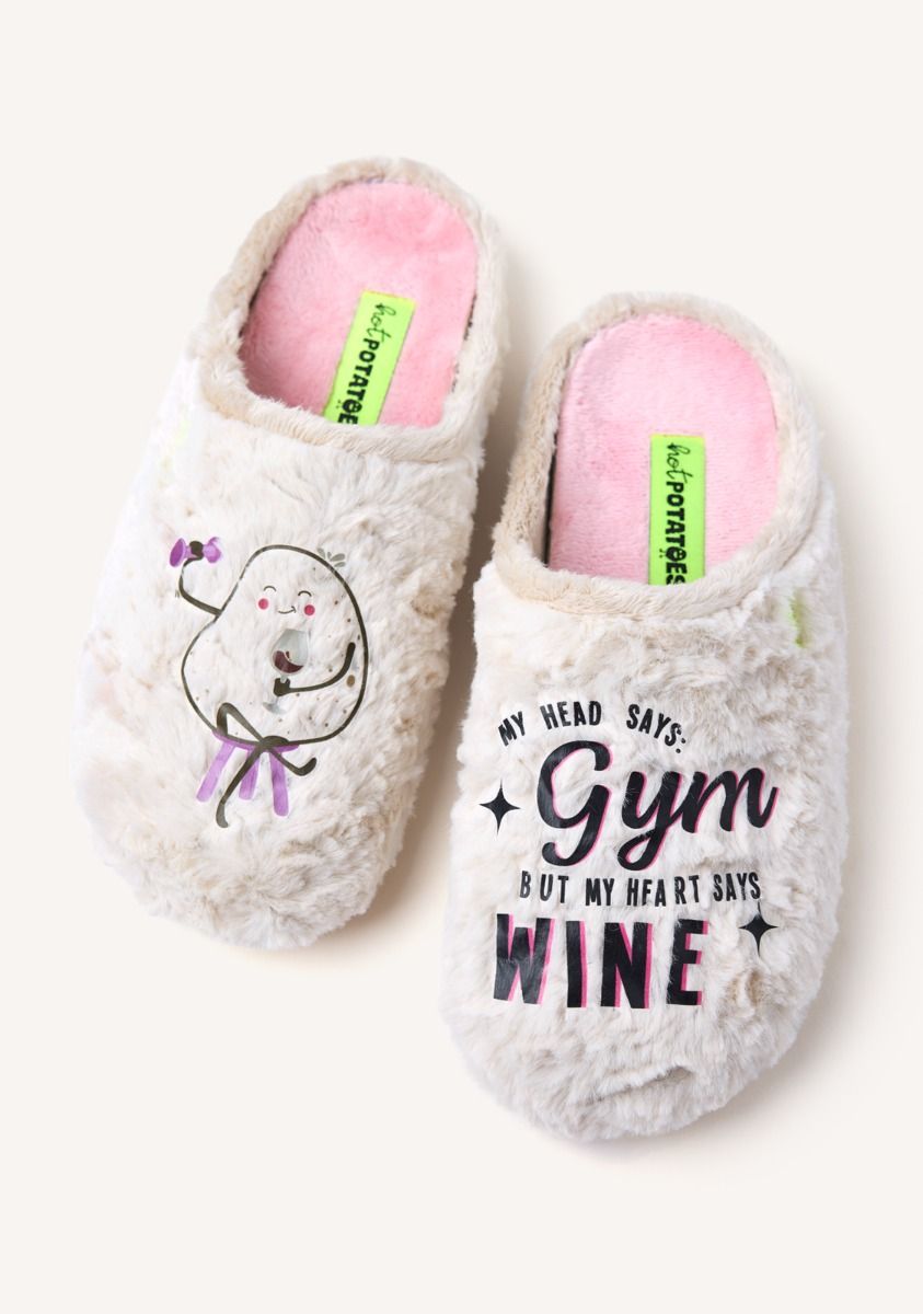 ZAPATILLAS DE CASA PELO DIBUJO Y FRASE BLANTYRE - OFF-WHITE