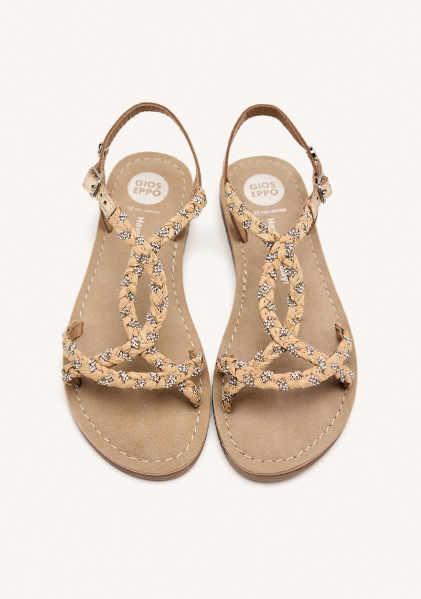 SANDALIAS PIEL, STRASS Y RAFIA WENHAM - TAUPE