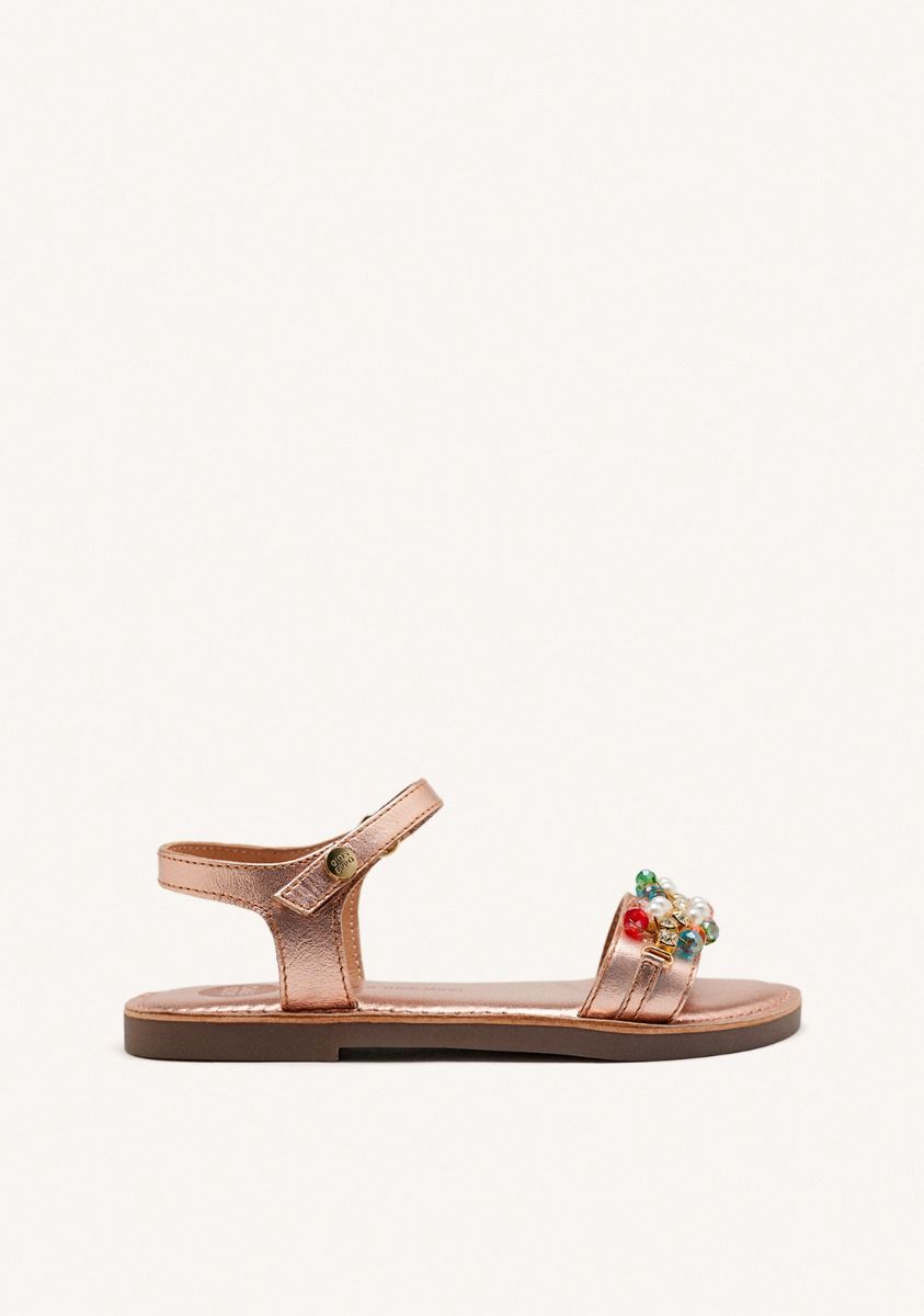 SANDALIAS ABALORIOS PIEL METALIZADA EFFINGHAM - ORO ROSADO
