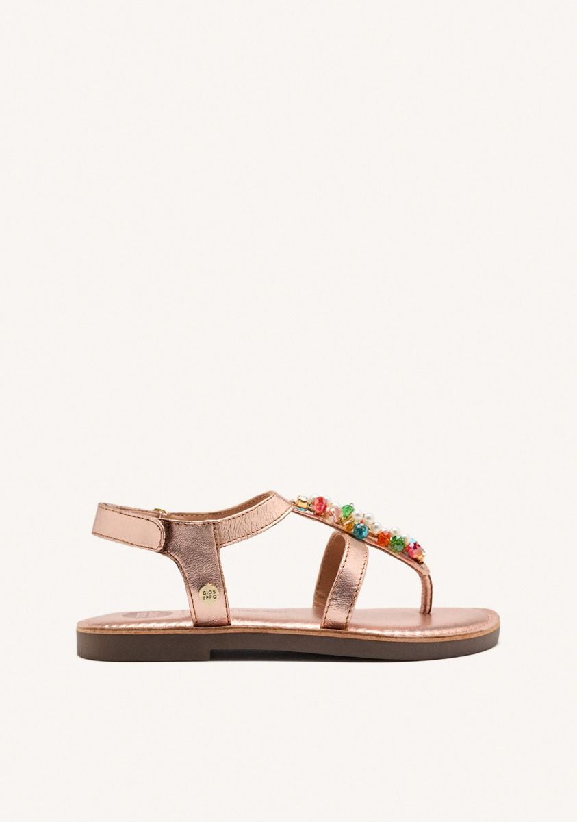 SANDALIAS GRIEGAS ABALORIOS PIEL HAMMEL - ORO ROSADO