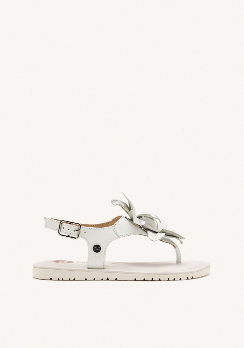 SANDALIAS GRIEGAS FLORES PIEL LINNEUS - BLANCO