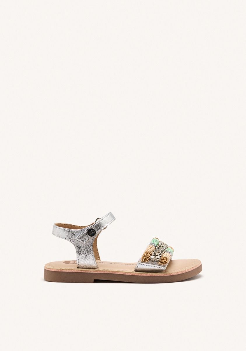 SANDALIAS ABALORIOS PIEL METALIZADA BURNETT - PLATA
