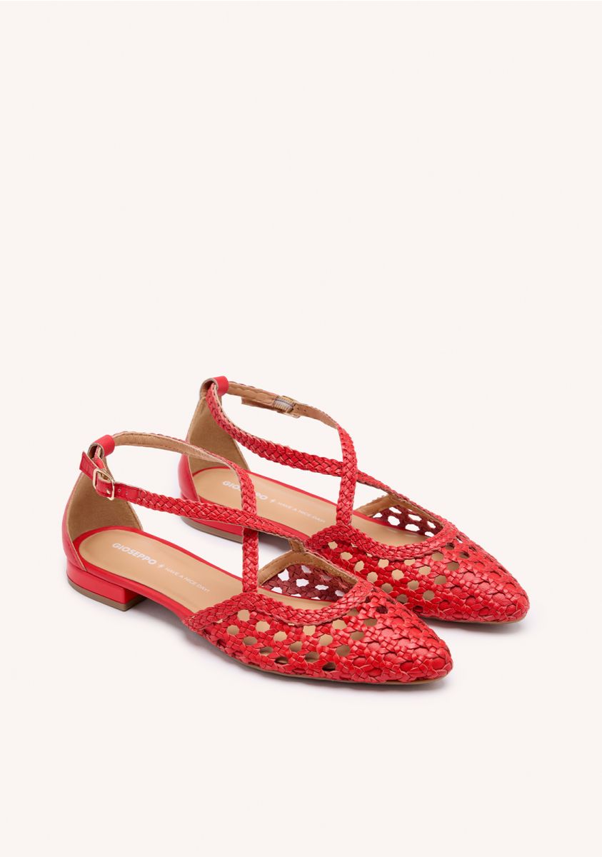 BAILARINAS DE PIEL CON TRENZADOS LESKOVIC - ROJO