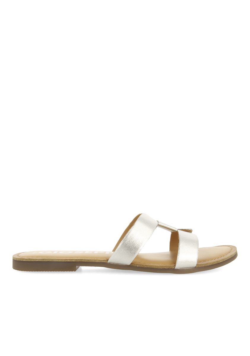 SANDALIAS PLATEADAS DE PIEL TIPO PALA PARA MUJER - PLATA
